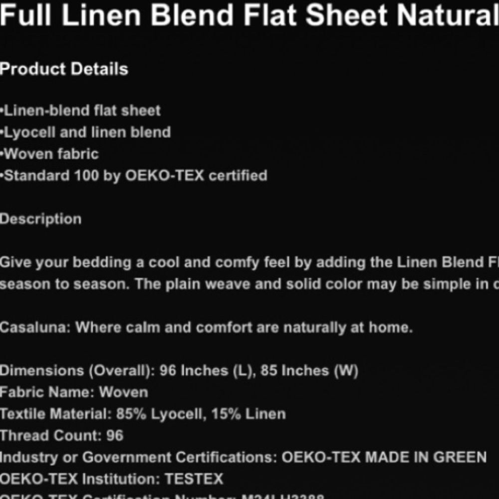 Casaluna Linen Blend Flat Sheet in Cream - Picture 4 of 5